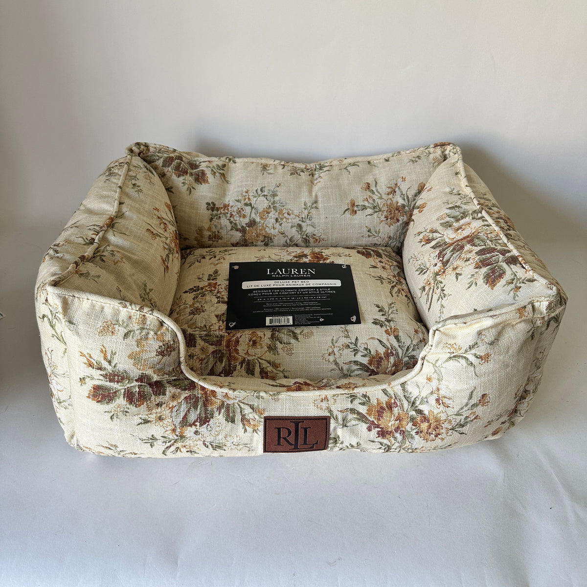 Pet Bed - Medium Rectangle - Beige Floral