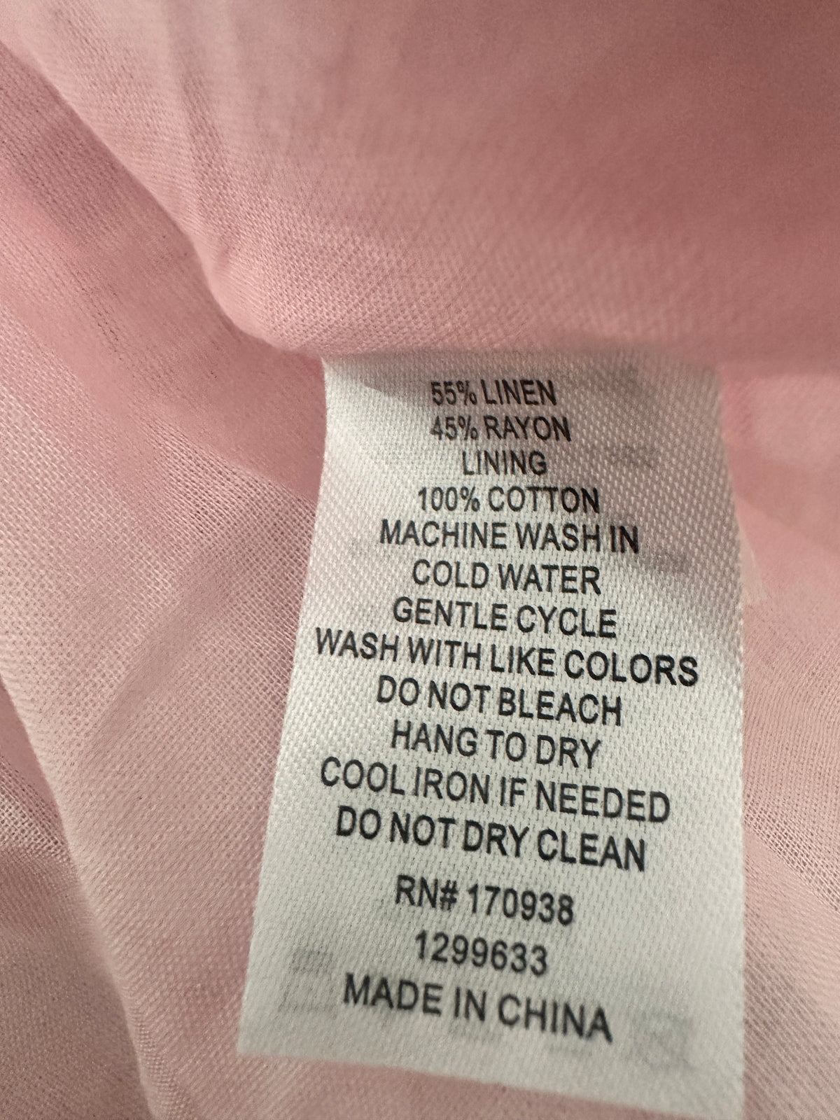 Floral Border Puff-Sleeve Linen Dress - Pink - M