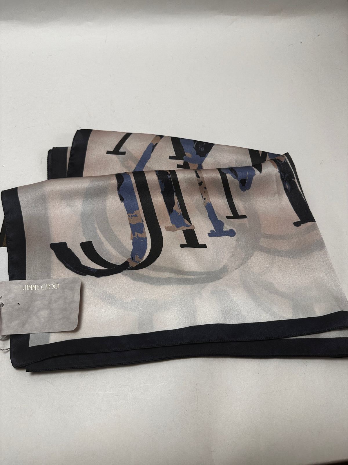 Silk Scarf - Large Logo Print - Creme Multi