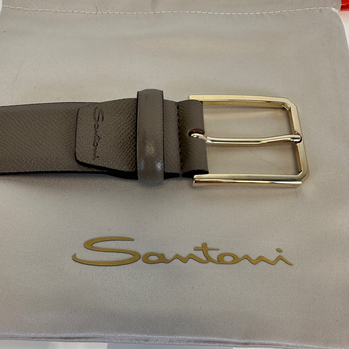 Pebbled Leather Belt - Grey