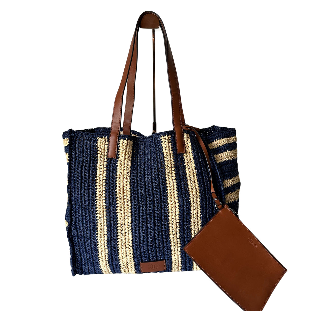 Wilow Paperstraw Tote - Blue/Beige