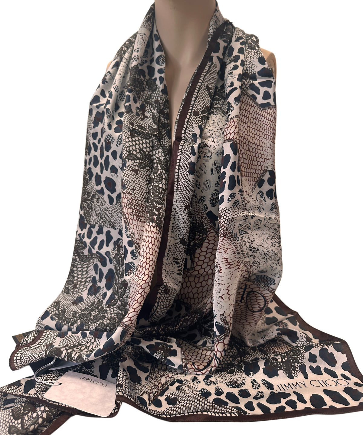Silk Scarf - Leopard Print - Black/Light Pink