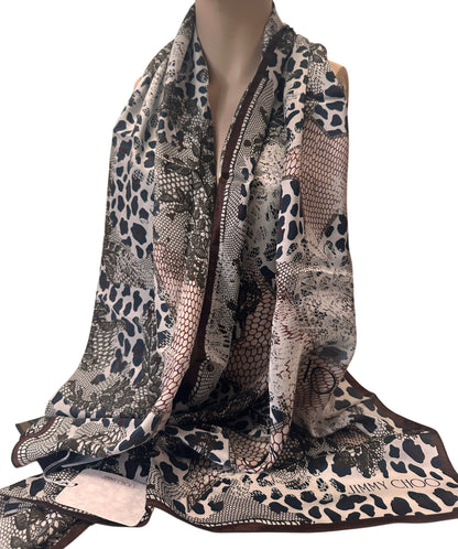 Silk Scarf - Leopard Print - Black/Light Pink