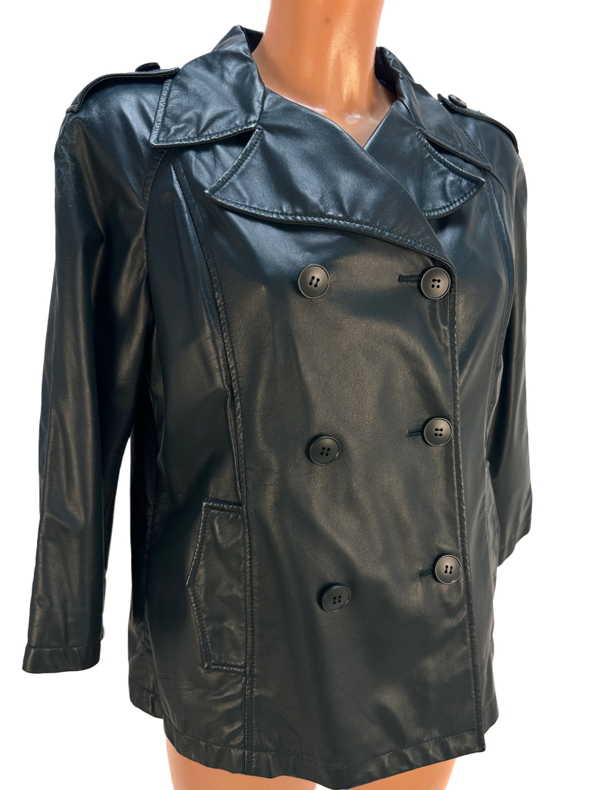 Double-Breasted Leather Jacket - Black - IT 40