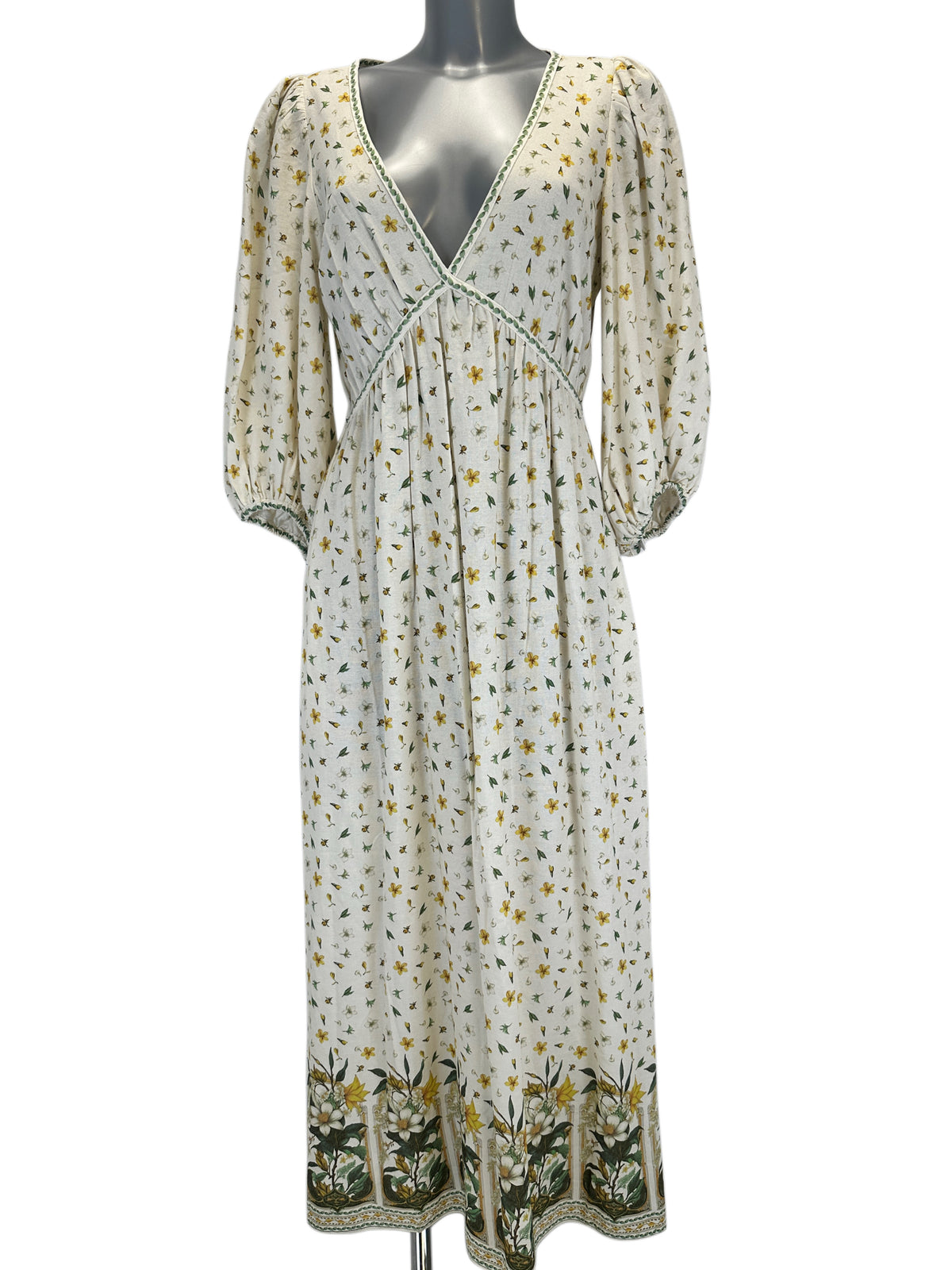 Linen Folklore Dress - White/Multi - S