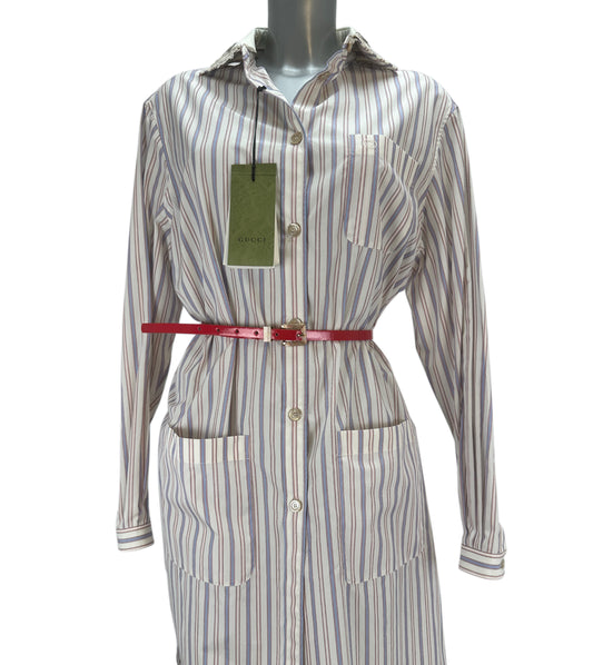 Shirt Dress with Sequin Collar - Multi Stripes White - S-M