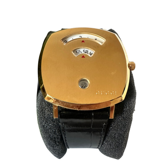 Timeless Jump Hour Watch - Gold-Tone, Black Alligator Strap