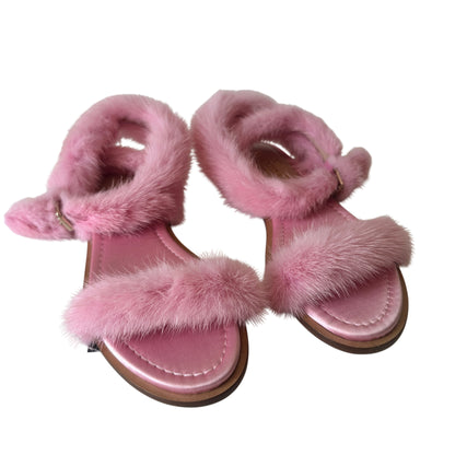 Mink Fur Sandals - Pink - EU 36.5