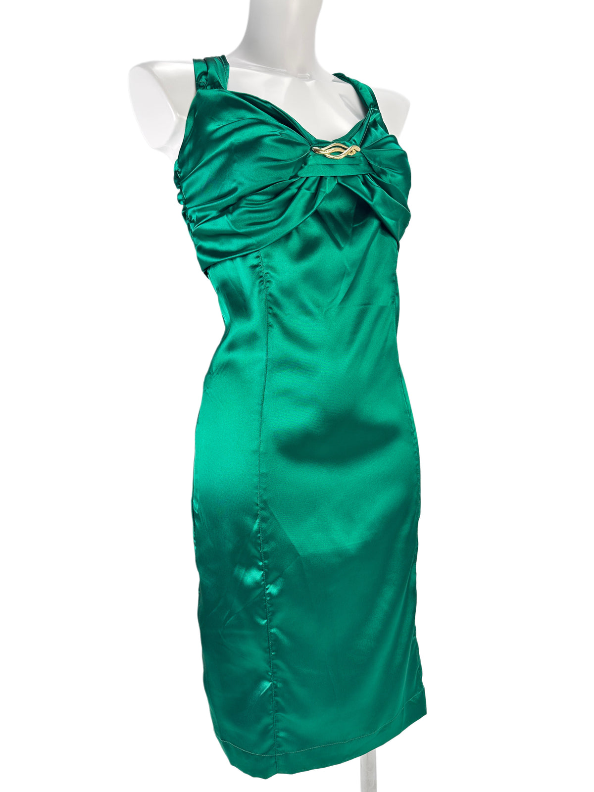 Sleeveless Bow-Detail Satin Dress - Emerald - IT 40