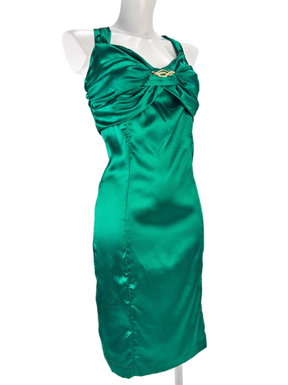 Sleeveless Bow-Detail Satin Dress - Emerald - IT 40