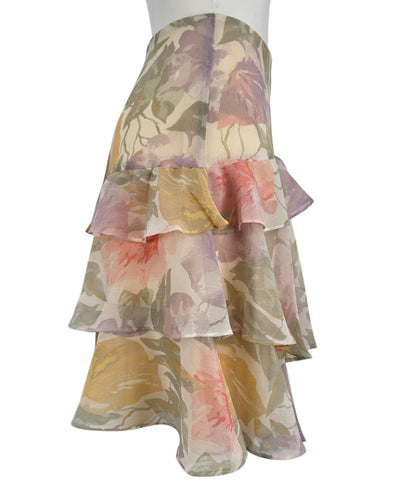 Georgette Skirt - Pastel Floral Print Creme - M