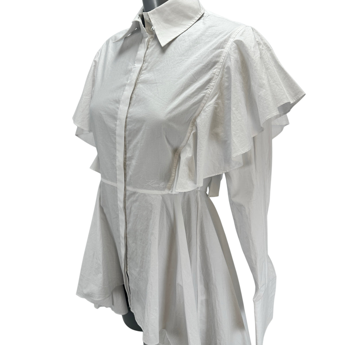 Hun's Pick - Ruffle Poplin Shirt Dress - White - XS-S
