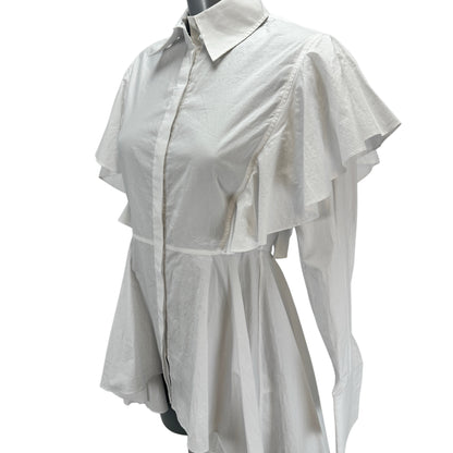 Hun's Pick - Ruffle Poplin Shirt Dress - White - XS-S