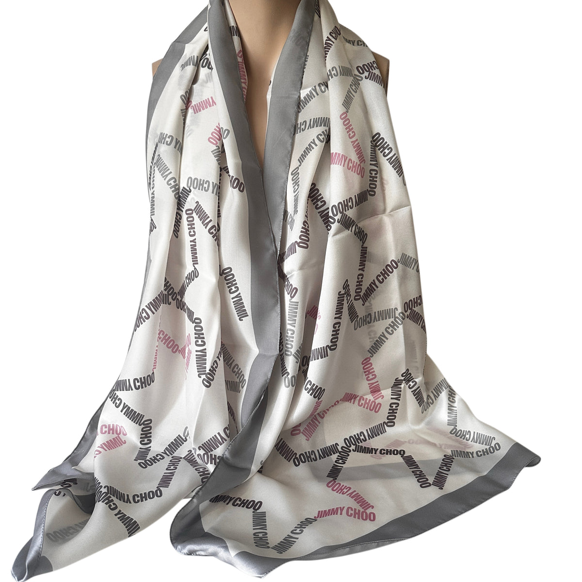 Silk Scarf - Star Logo Print - White Grey