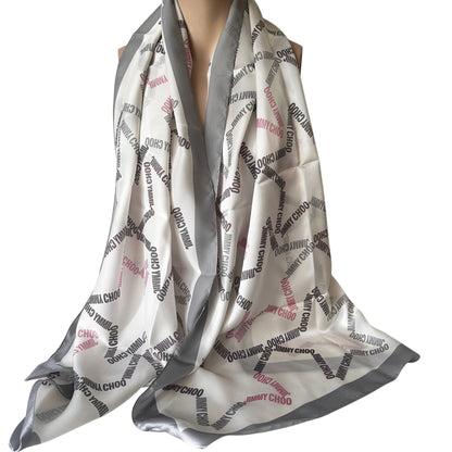 Silk Scarf - Star Logo Print - White Grey