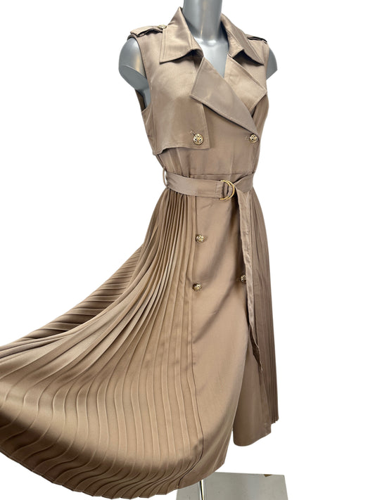Pleat Detail Trench Dress - Beige - S