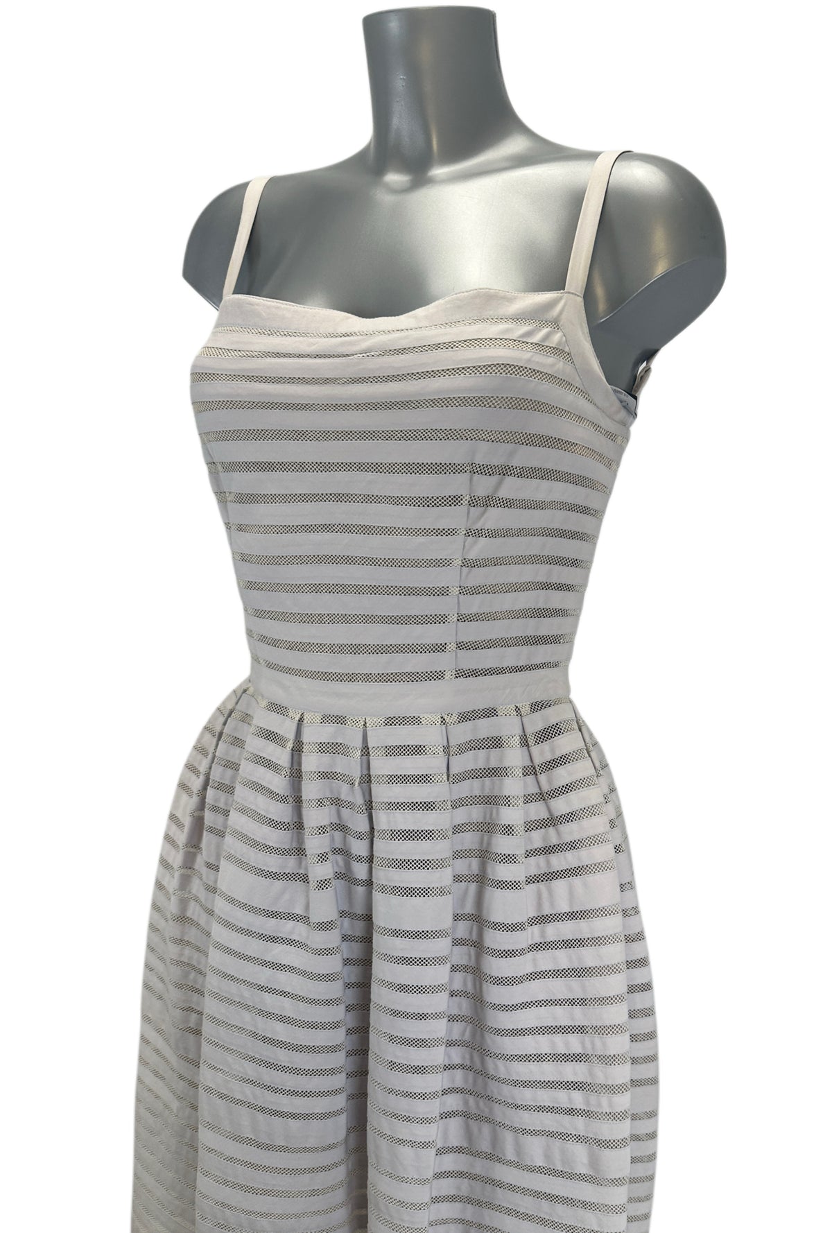 Striped Mesh-Panel Cotton Dress - Cream - S