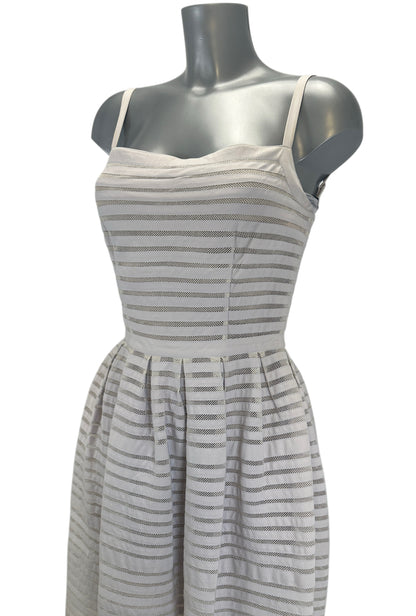 Striped Mesh-Panel Cotton Dress - Cream - S