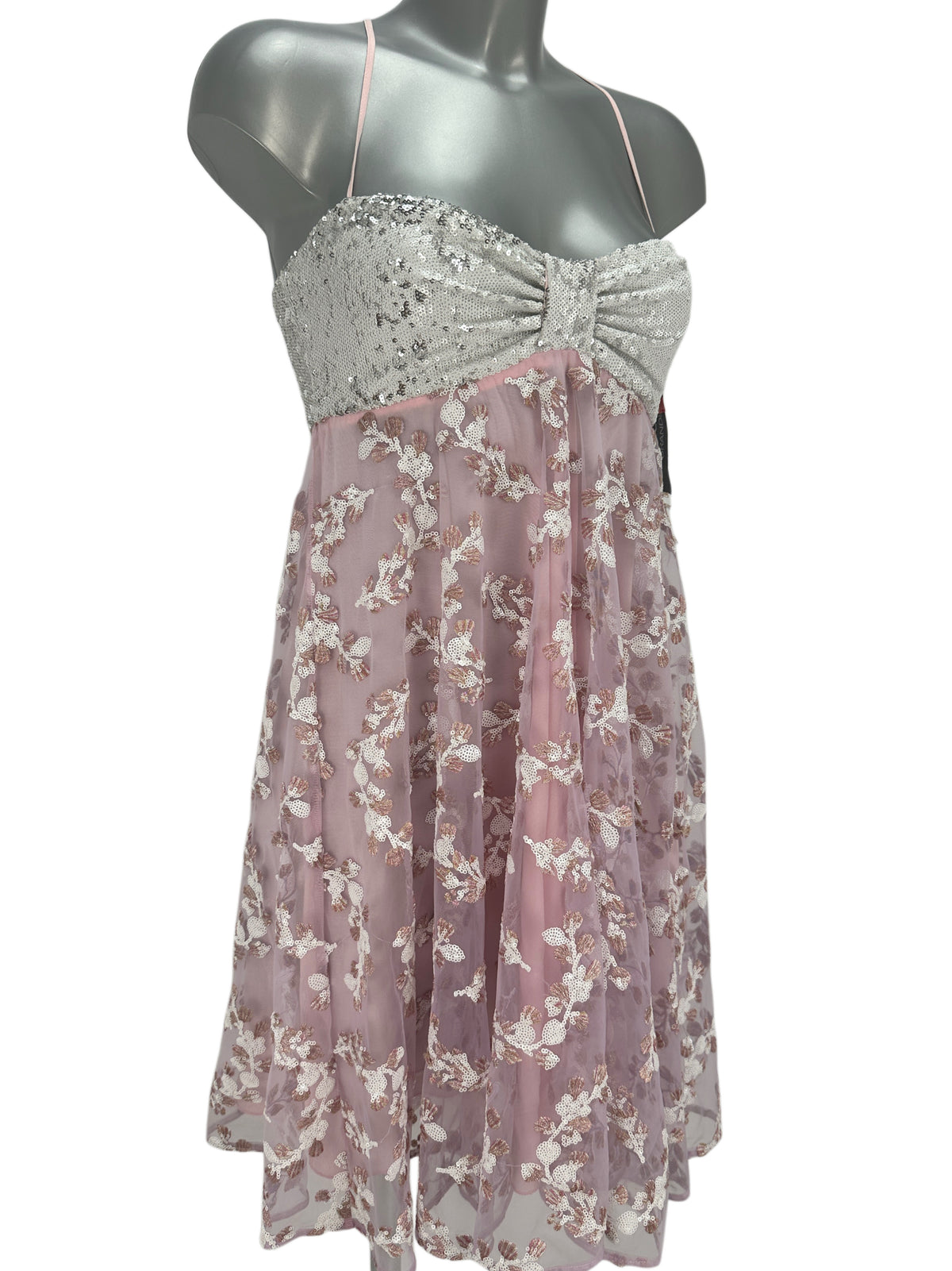 Empire Dress Sequin-Embroidered - Pink/Silver - XS