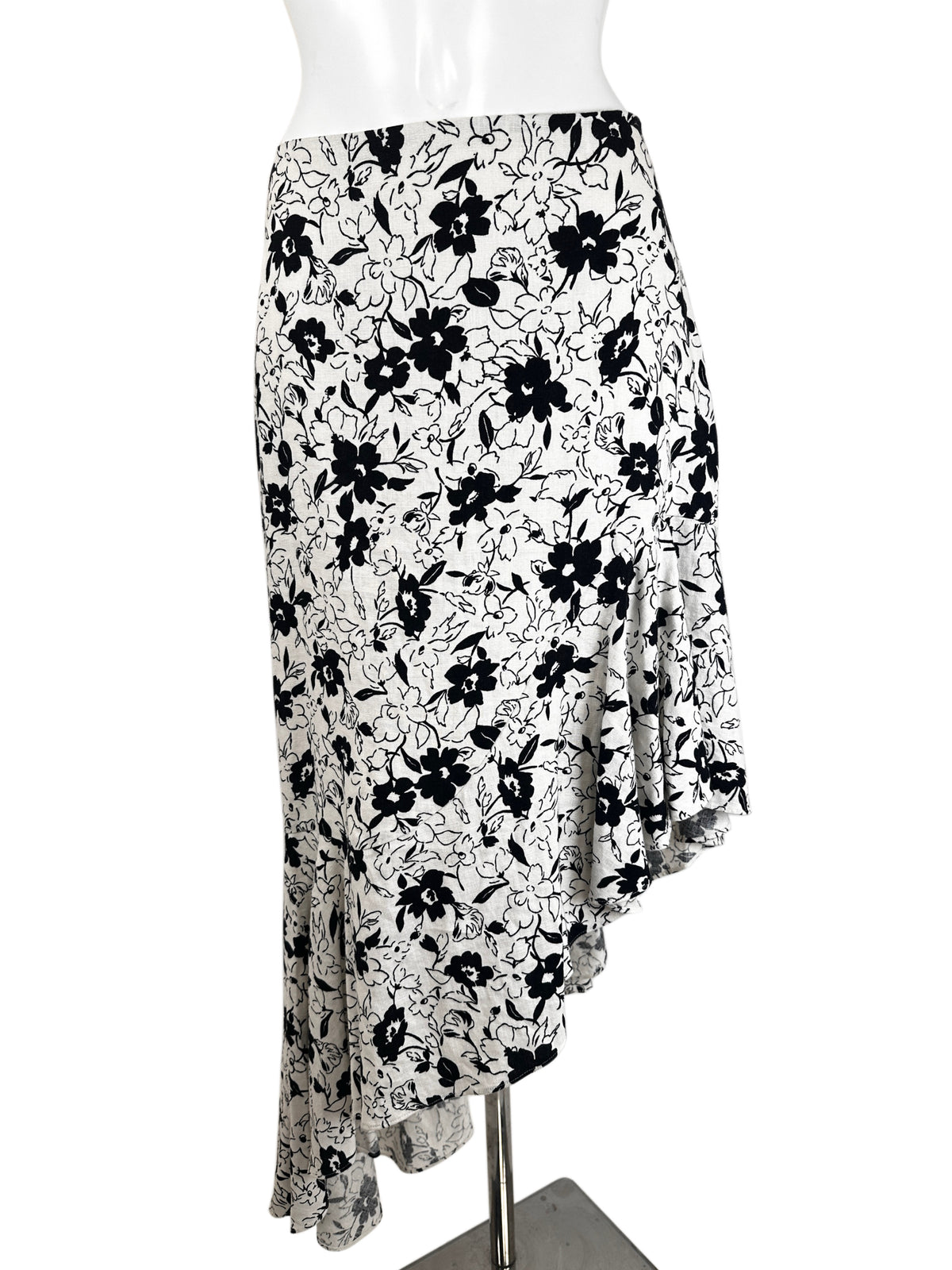 Linen Skirt Asymetric - Black/White
