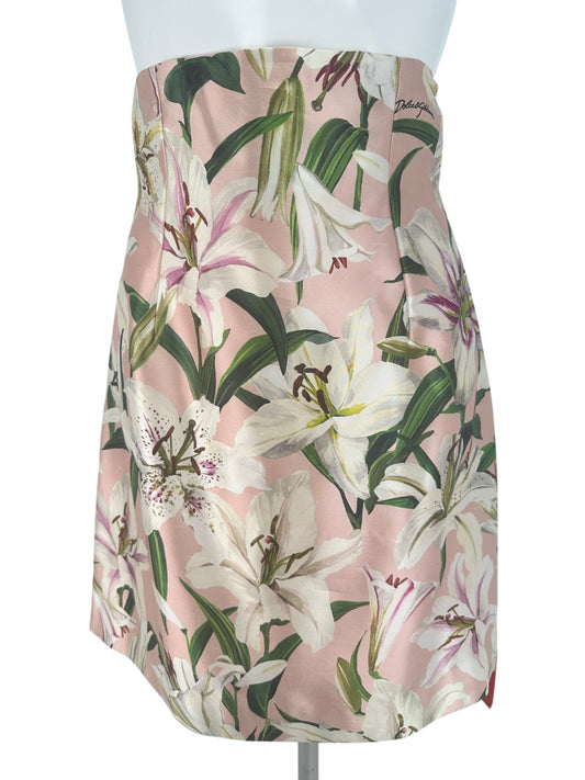 High-Waist Silk Skirt - White Lily - Pink