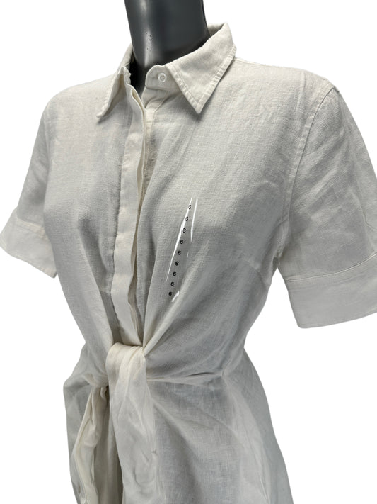 Linen Shirt Dress - White - S-M
