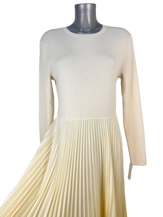 Pleated Knit Dress - Cream - L