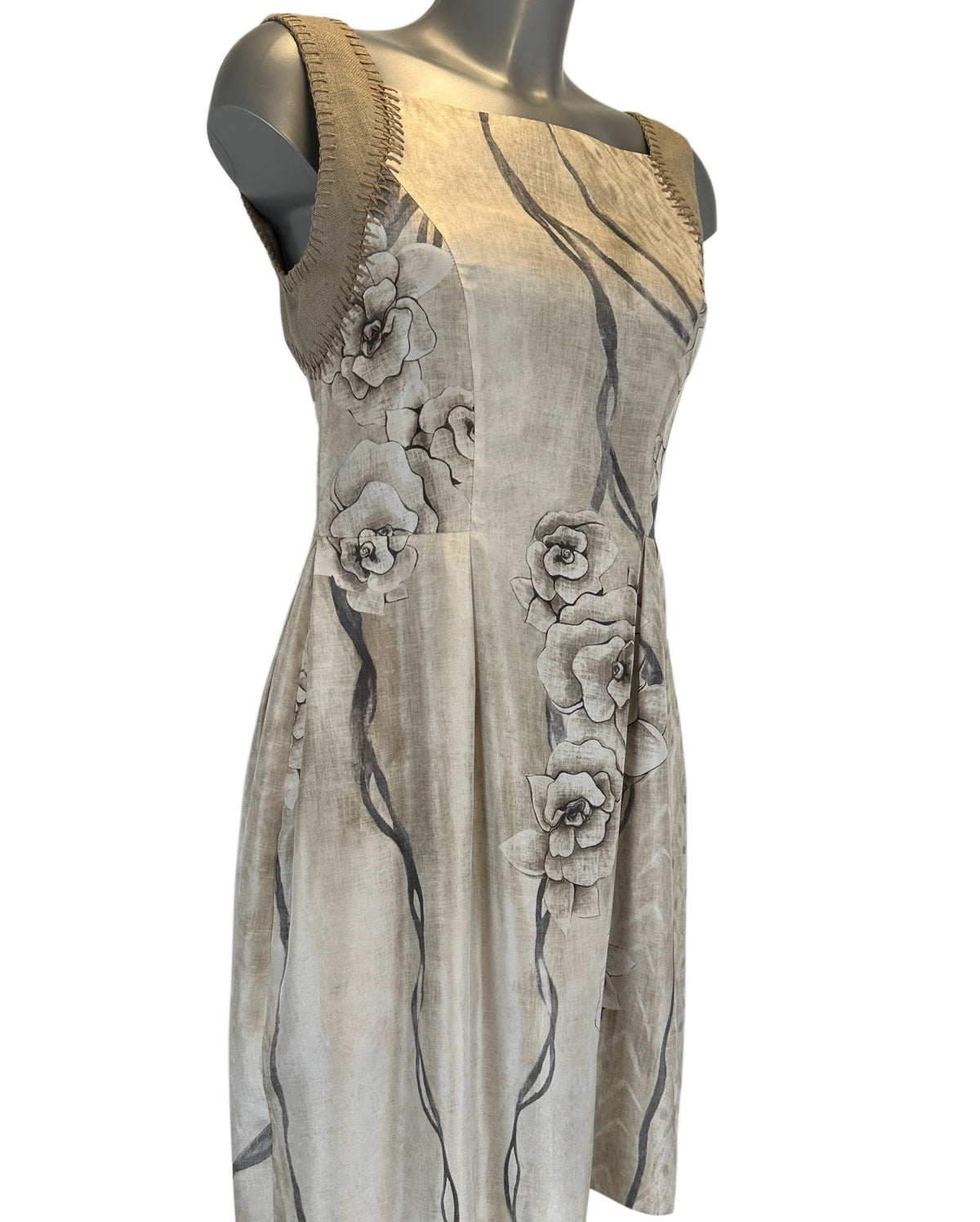 Silk Dress - Floral Print Beige - S