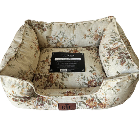 Pet Bed - Medium Rectangle - Beige Floral