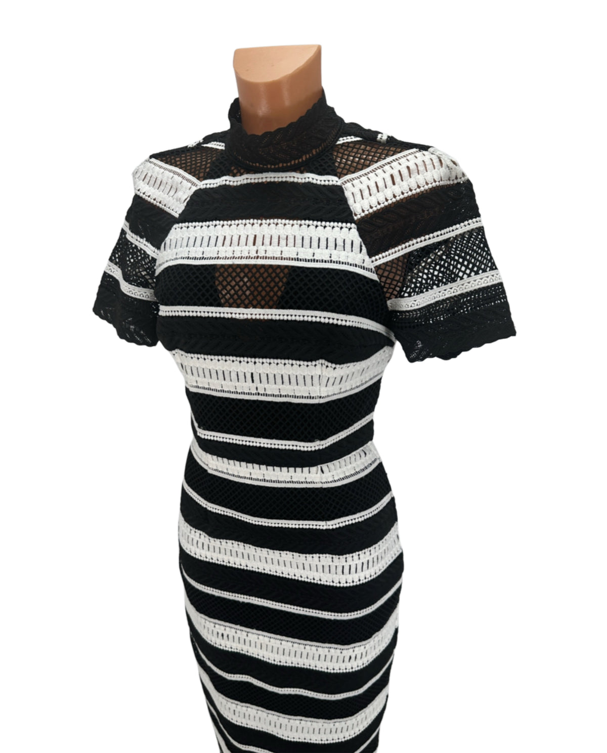 Striped Lace Dress - Black & White - XS