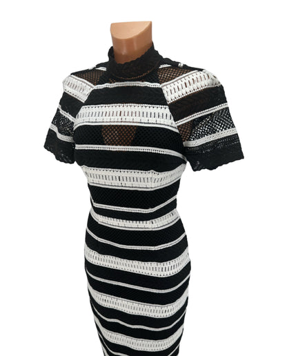 Striped Lace Dress - Black & White - XS