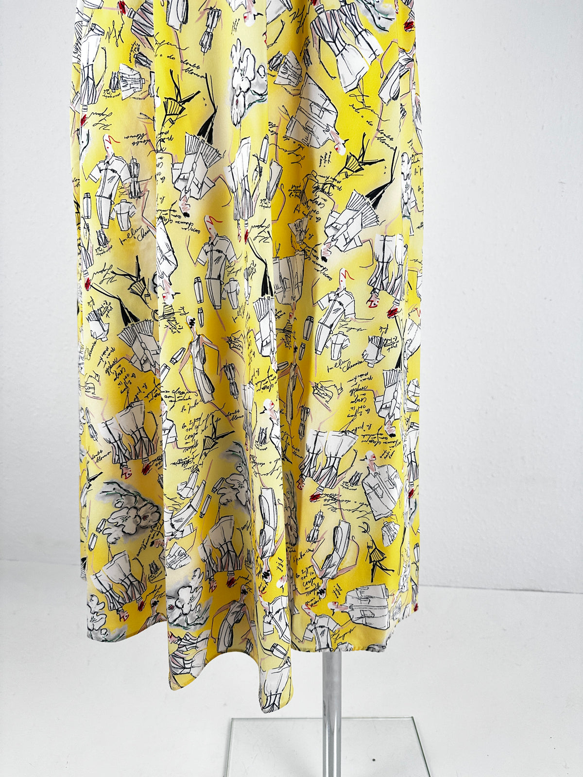 Sketch Print Belted Maxi Dress - Yellow/Print - US 4