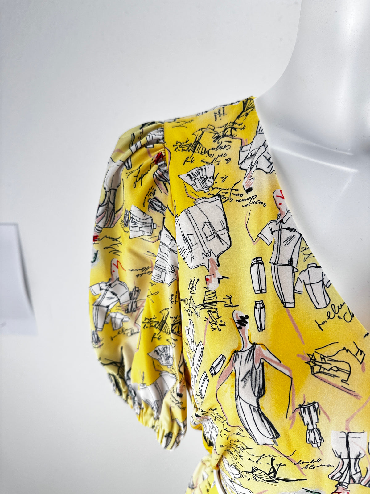 Sketch Print Belted Maxi Dress - Yellow/Print - US 4
