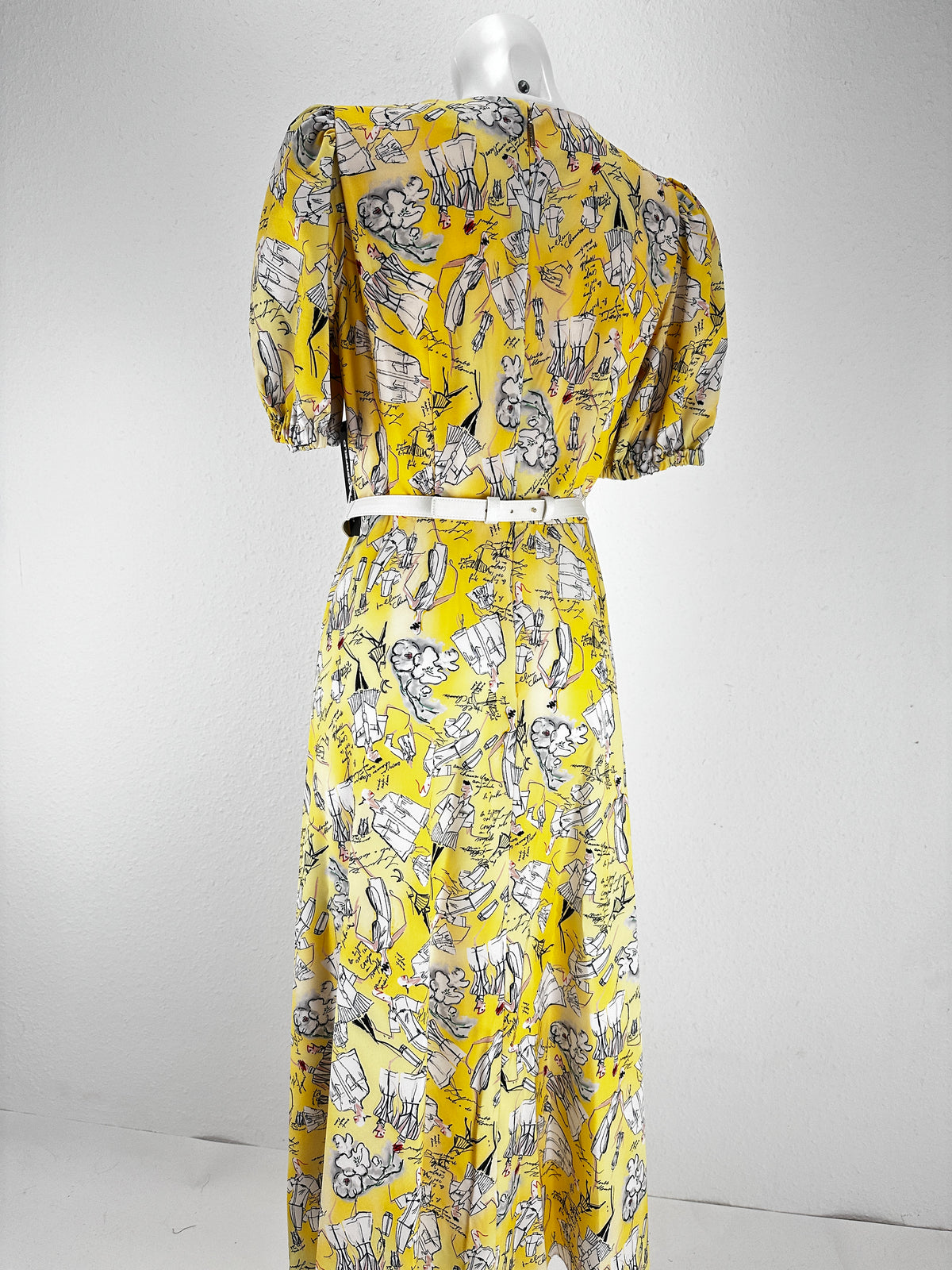 Sketch Print Belted Maxi Dress - Yellow/Print - US 4