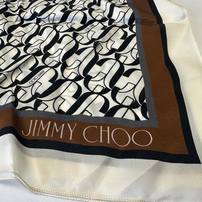Silk Scarf - Monogram - White/Brown