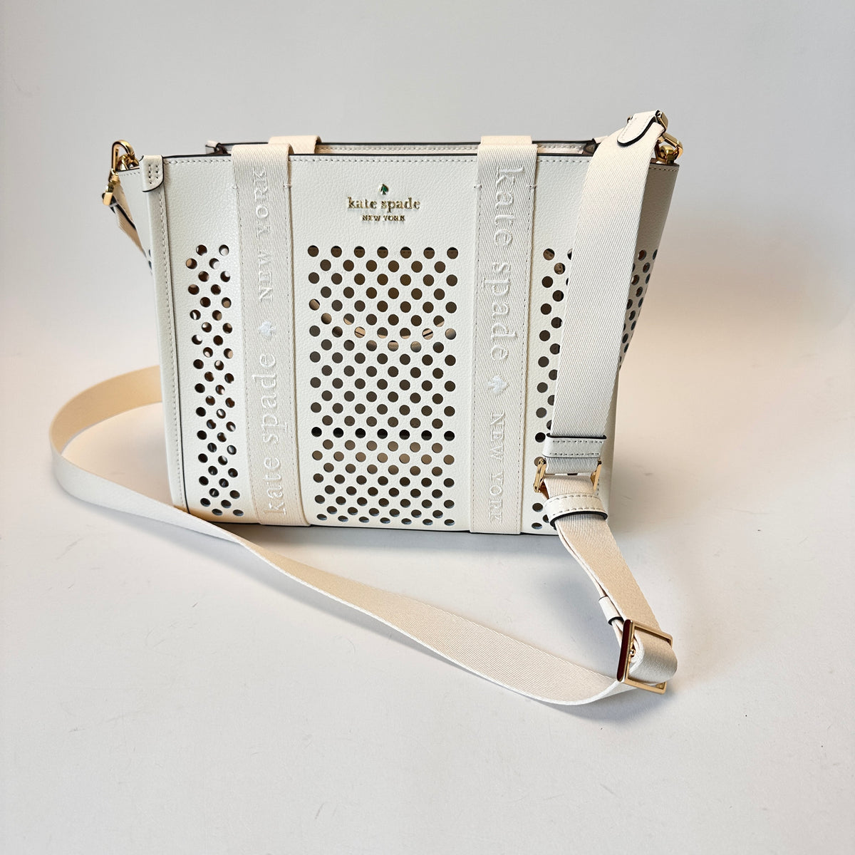 Kip Perforated Leather Small Tote white
