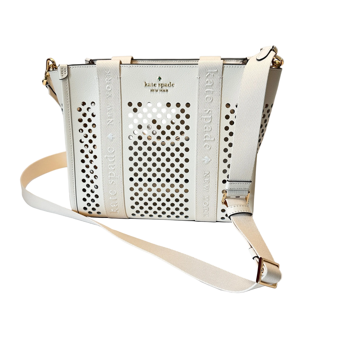 Kip Perforated Leather Small Tote white