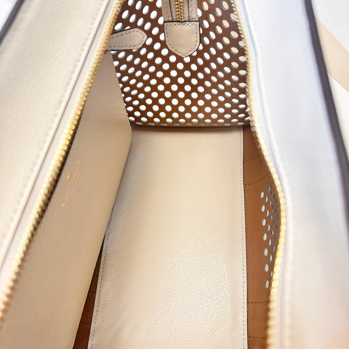 Kip Perforated Leather Small Tote white