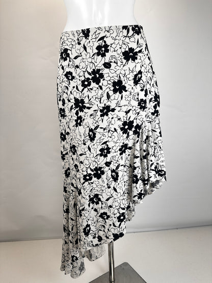 Linen Skirt Asymetric - Black/White