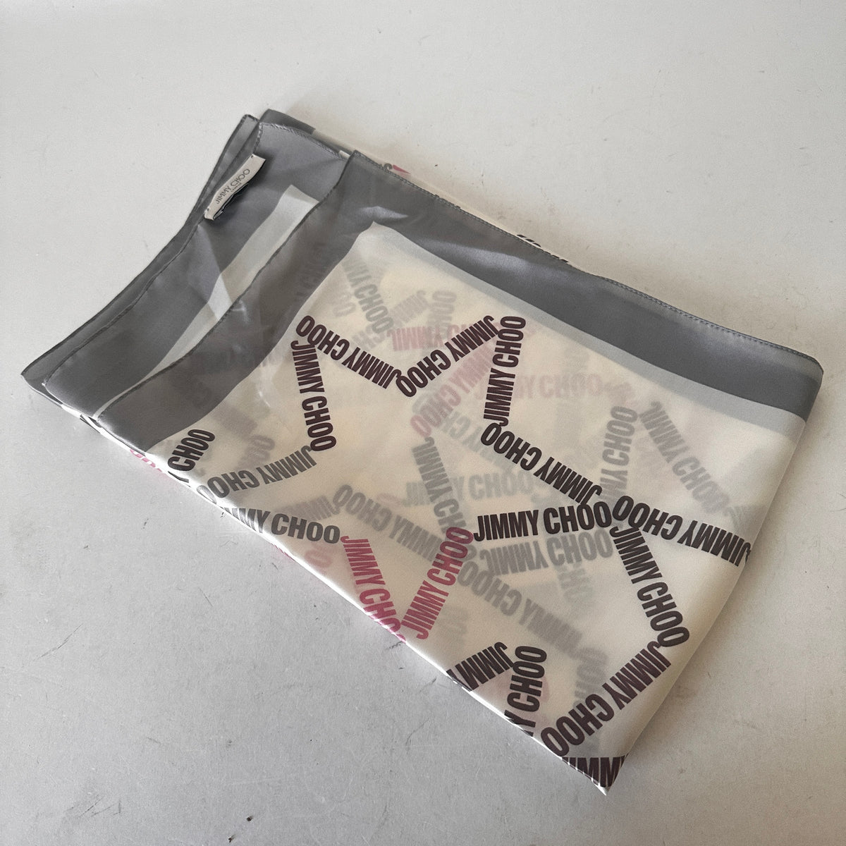 Silk Scarf - Star Logo Print - White Grey