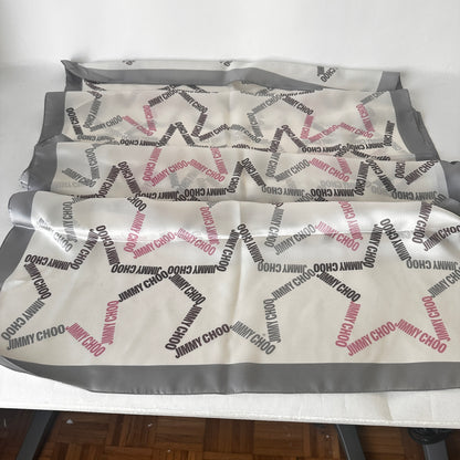 Silk Scarf - Star Logo Print - White Grey