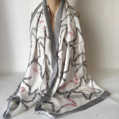 Silk Scarf - Star Logo Print - White Grey
