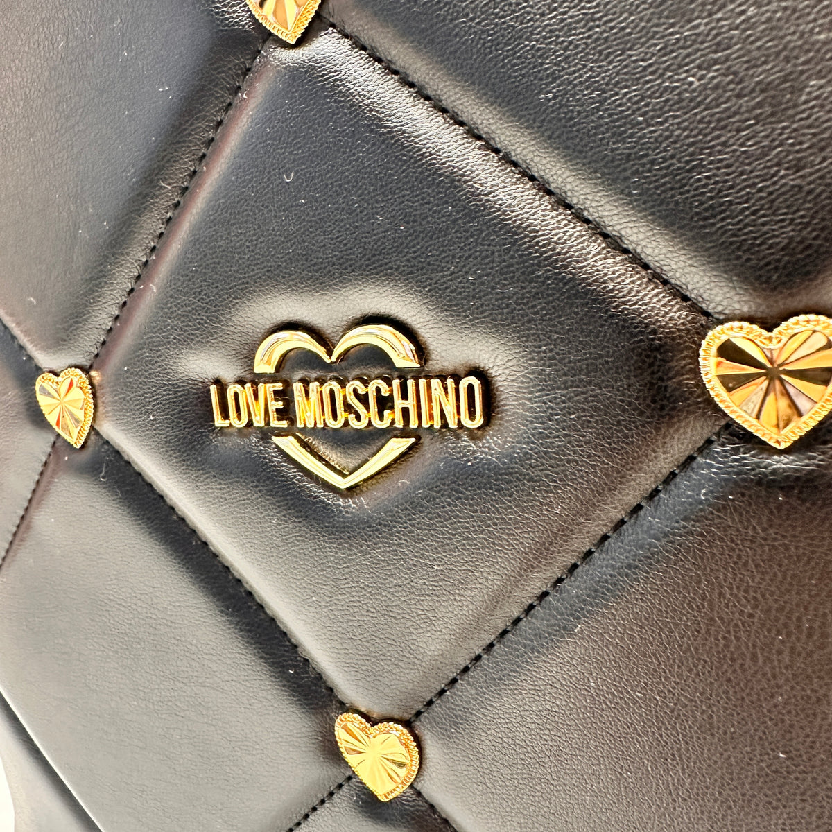 Love Moschino Small Gold Hearts Shoulder Bag - Black