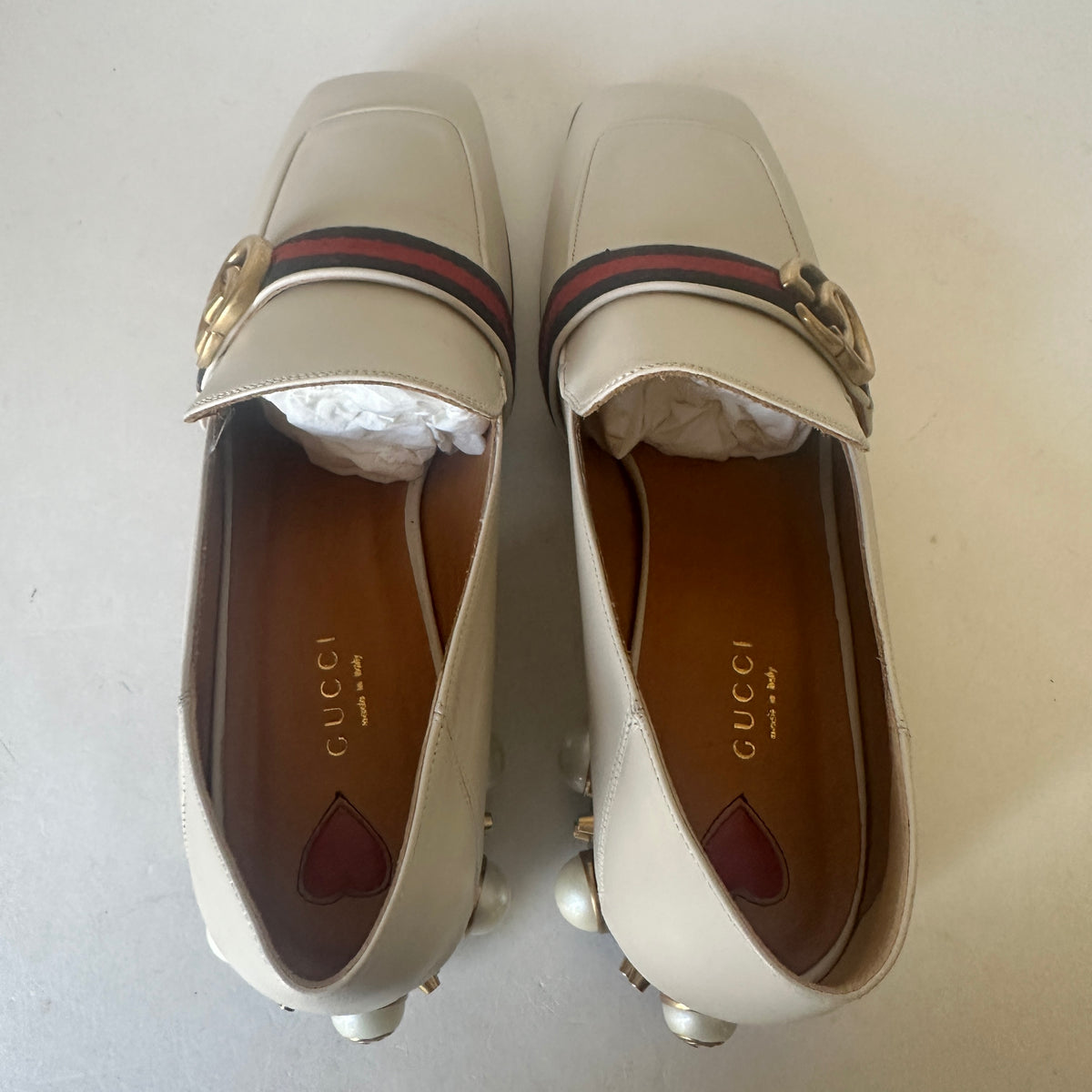 Pearl-Embellished Block Heel Pumps - Creme - EU 40