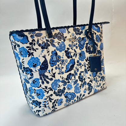Perfect Large Tote white blue peacock