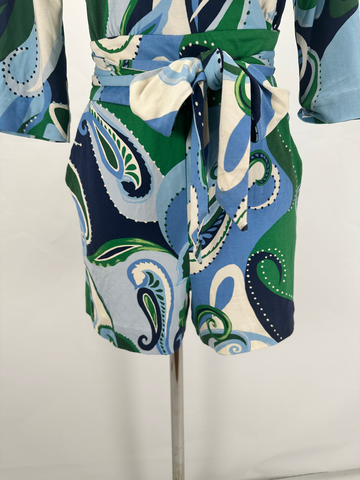 Silk Print Jumpsuit - Blue/Green/White - L