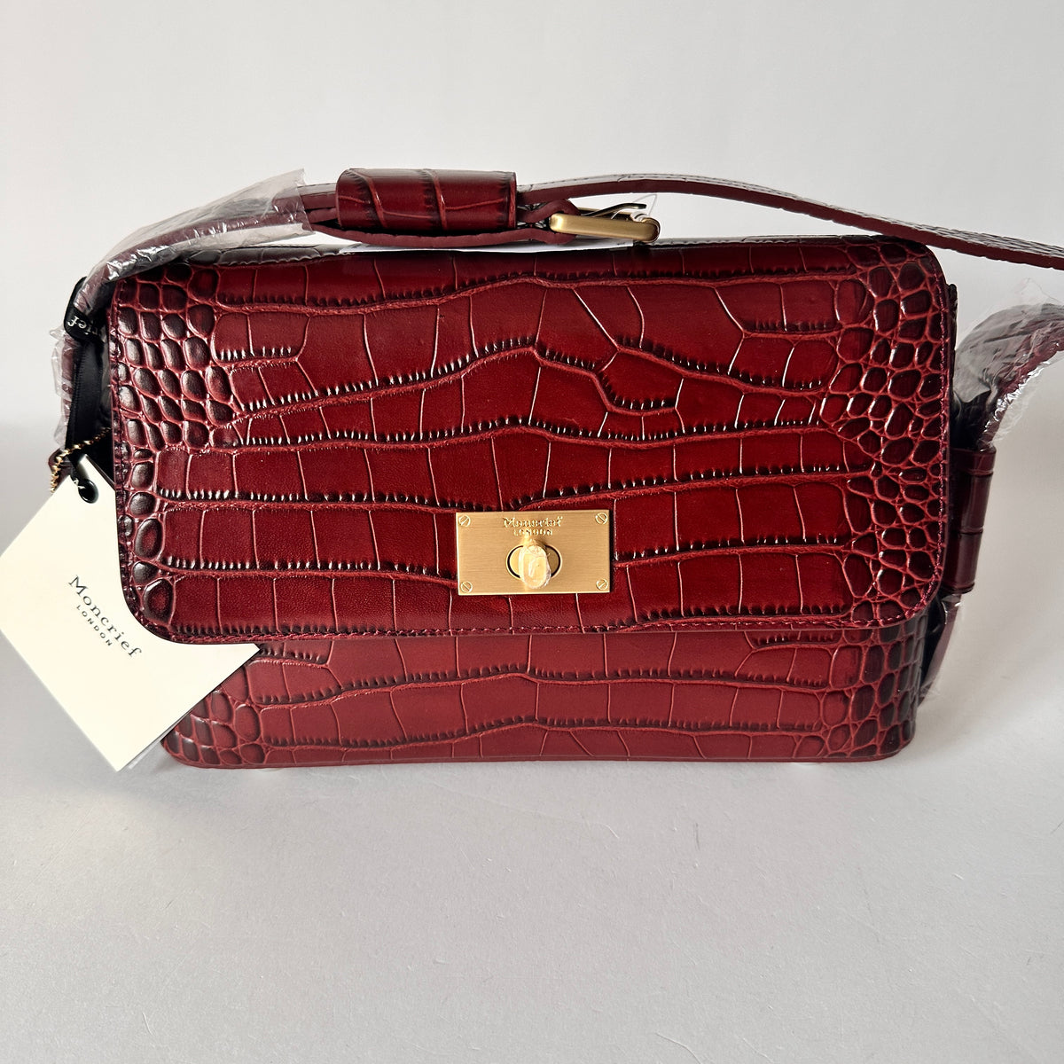 Faye Croc Crossbody Bag - Burgundy
