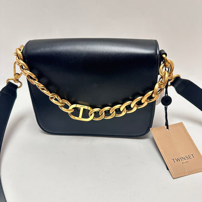 Leather Crossbody Bag with Chain Detail - Black