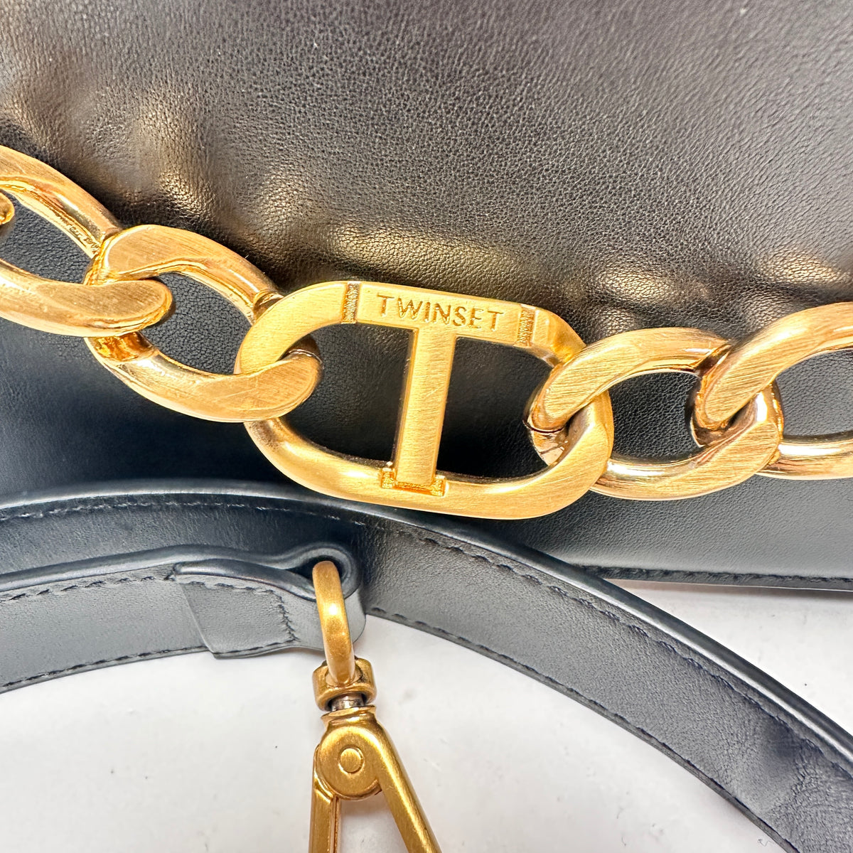 Leather Crossbody Bag with Chain Detail - Black