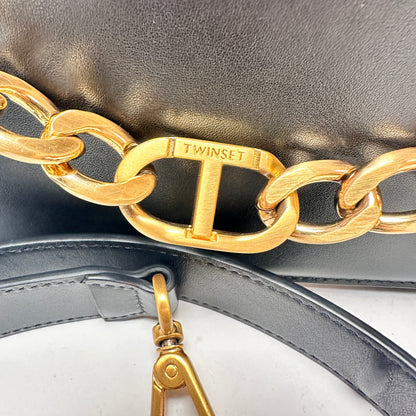 Leather Crossbody Bag with Chain Detail - Black